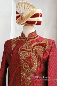 Đồ Hoàng Tử Ấn Độ Tone Đỏ Hoàng Gia Kèm Nón