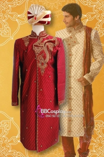 Trang Phục Hoàng Tử Ấn Độ Tone Đỏ Hoàng Gia Kèm Nón