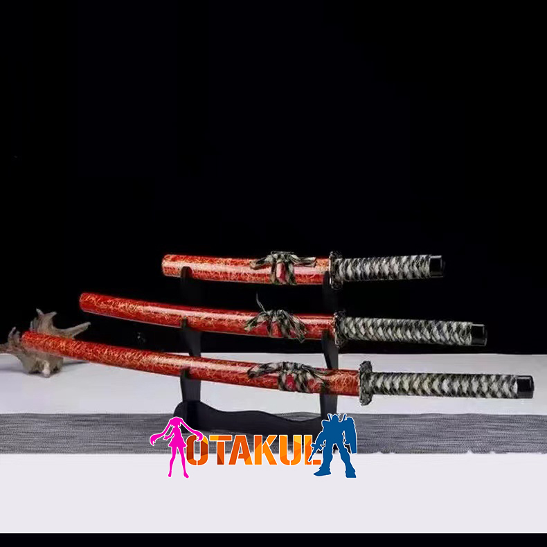 Bộ 3 Kiếm Katana Samurai Đỏ Vân Vàng