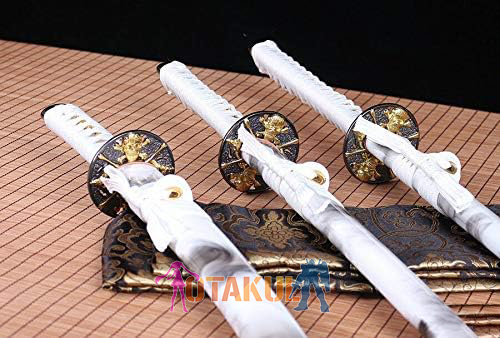 Bộ 3 Kiếm Katana Samurai Trắng Hoa Văn Thư Pháp
