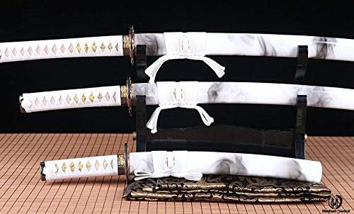 Bộ 3 Kiếm Katana Samurai Trắng Hoa Văn Thư Pháp