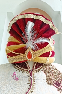 Nón Ấn Độ Vàng Đỏ Loại Nhung Viền Đá