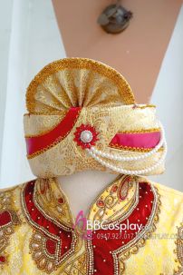 Nón Ấn Độ Vàng Đỏ Loại Gấm Nhũ Vàng Đính Đá