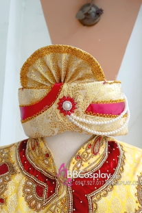 Nón Ấn Độ Vàng Đỏ Loại Gấm Nhũ Vàng Đính Đá