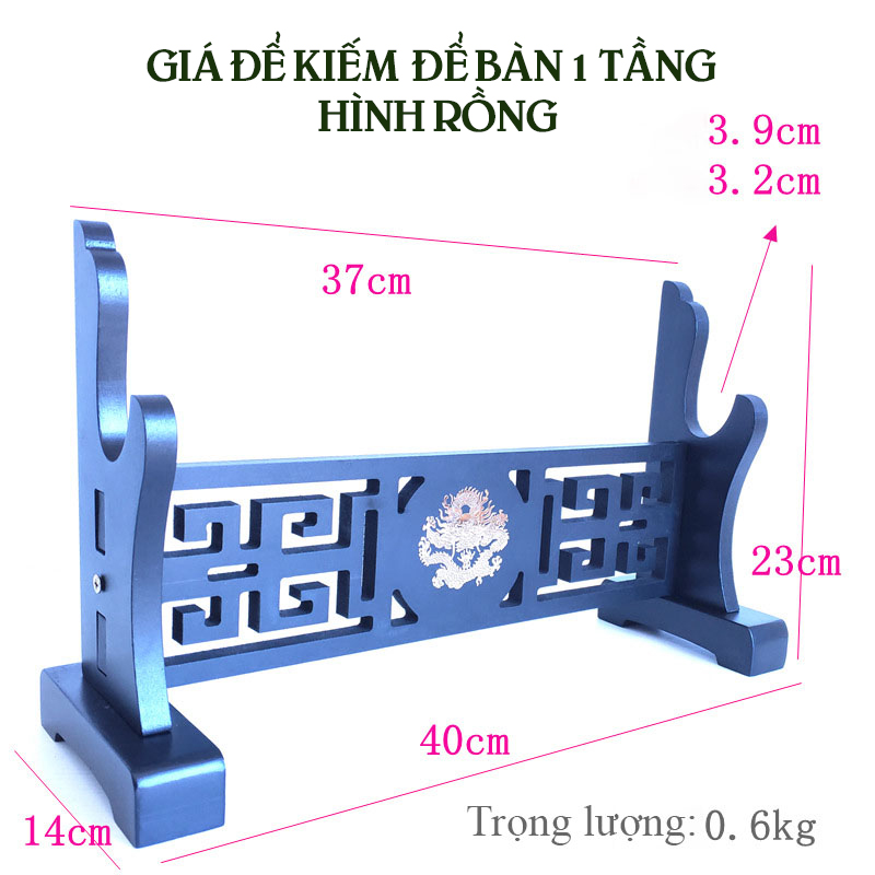 Giá Để Kiếm Để Bàn Đế To Cắt CNC 4 Tầng Hình Rồng Mạ Vàng Loại Cao Cấp