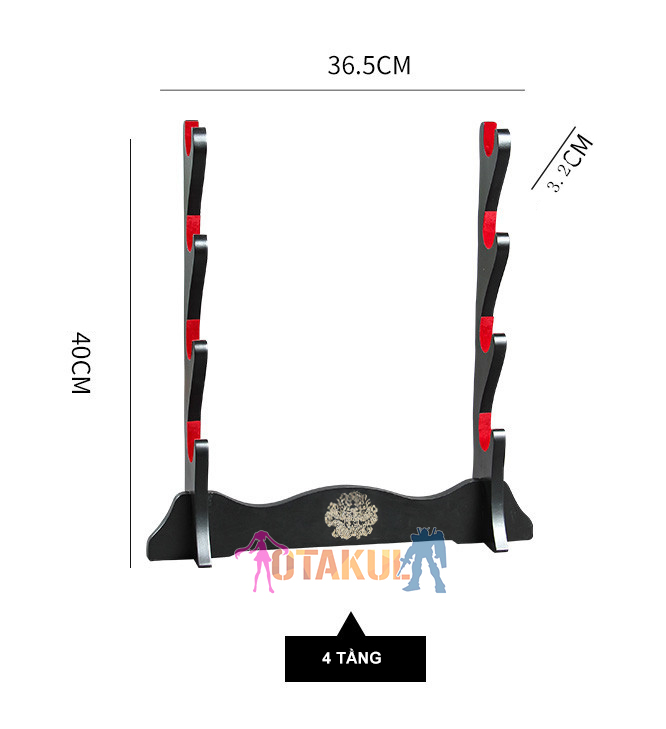 Giá Để Kiếm Gỗ Lót Nhung 2 Tầng Hình Rồng Mạ Vàng