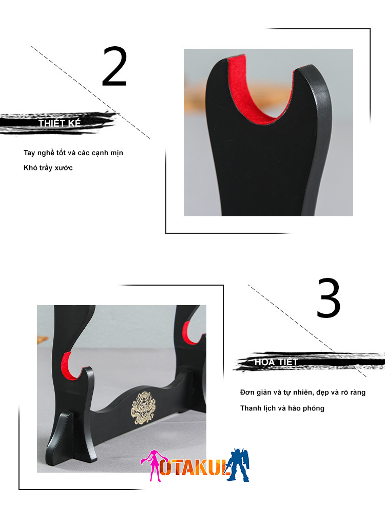 Giá Để Kiếm Gỗ Lót Nhung 3 Tầng Hình Rồng Mạ Vàng