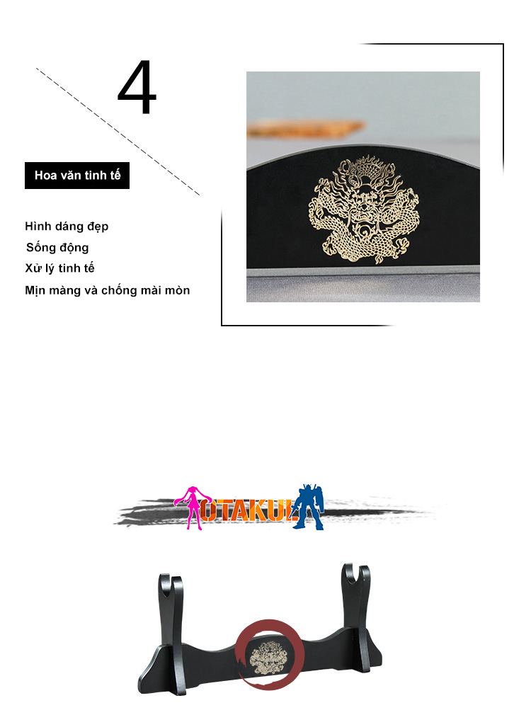 Giá Để Kiếm Gỗ Lót Nhung 3 Tầng Hình Rồng Mạ Vàng