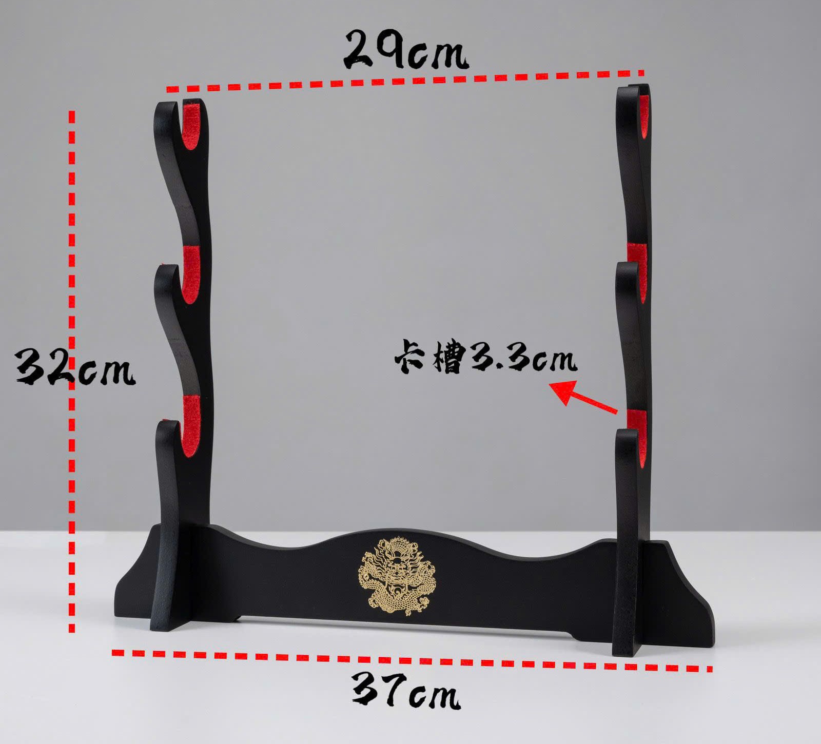 Giá Để Kiếm Gỗ Lót Nhung 3 Tầng Hình Rồng Mạ Vàng