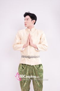 Đồ Nam Thái Tone Xanh Lá - Áo Kem Quần Xanh Gấm