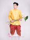 Trang Phục Nam Thái Áo Vàng Tươi Quần Đỏ Gấm