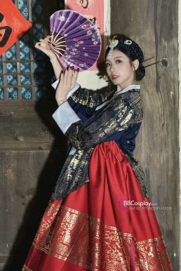 Hanbok Hoàng Cung Hàn Quốc - Áo Đen Váy Đỏ