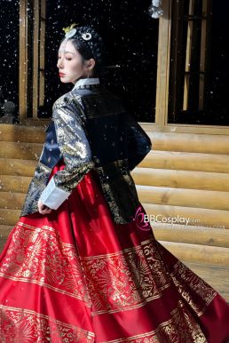 Hanbok Hoàng Cung Hàn Quốc - Áo Đen Váy Đỏ