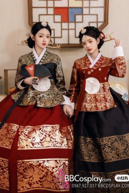 Hanbok Hoàng Cung Hàn Quốc - Áo Đen Váy Đỏ