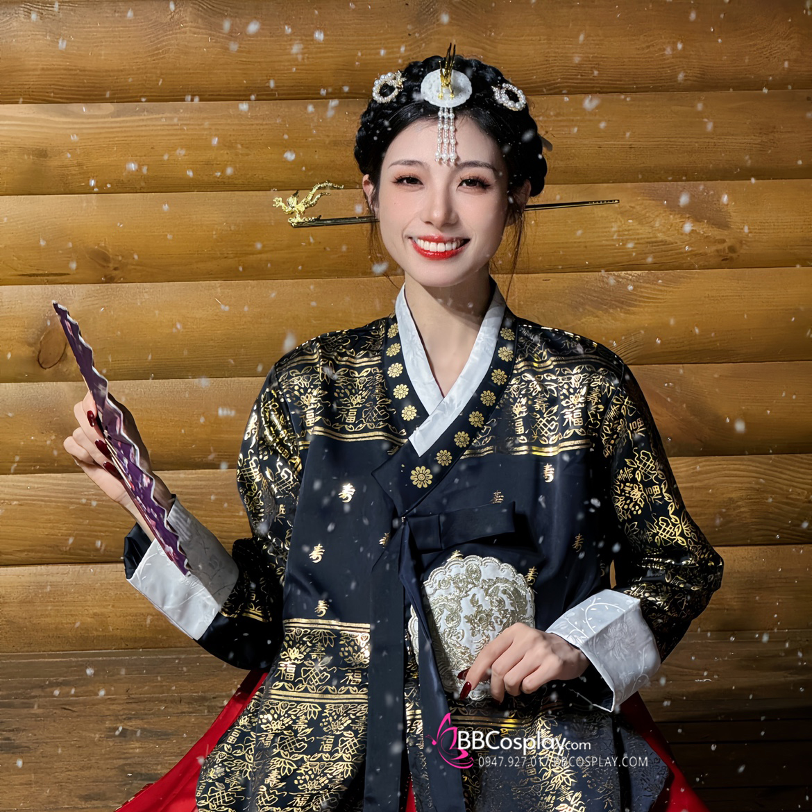 Hanbok Hoàng Cung Hàn Quốc - Áo Đen Váy Đỏ