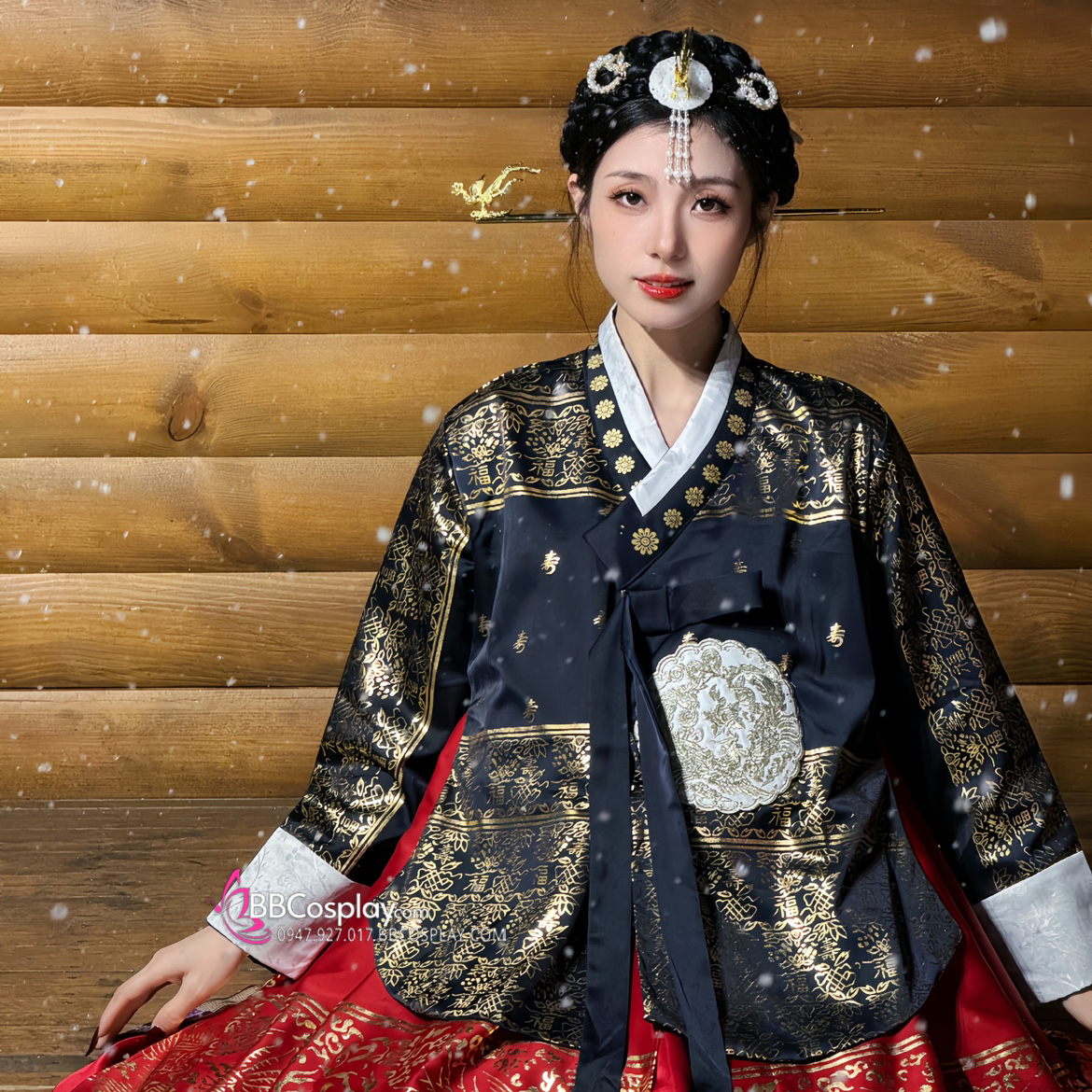 Hanbok Hoàng Cung Hàn Quốc - Áo Đen Váy Đỏ