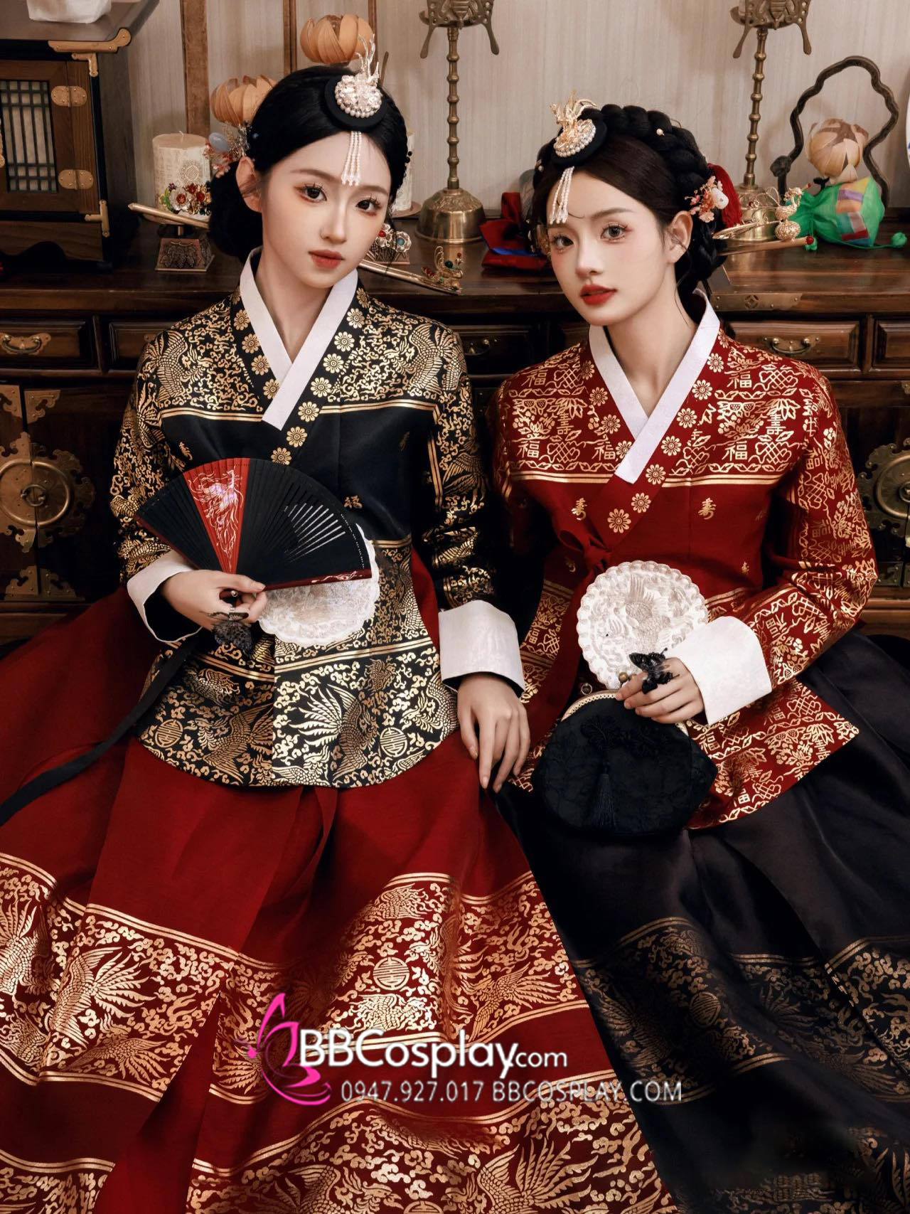 Hanbok Hoàng Cung Hàn Quốc - Áo Đen Váy Đỏ