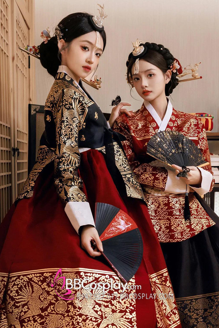 Hanbok Hoàng Cung Hàn Quốc - Áo Đen Váy Đỏ