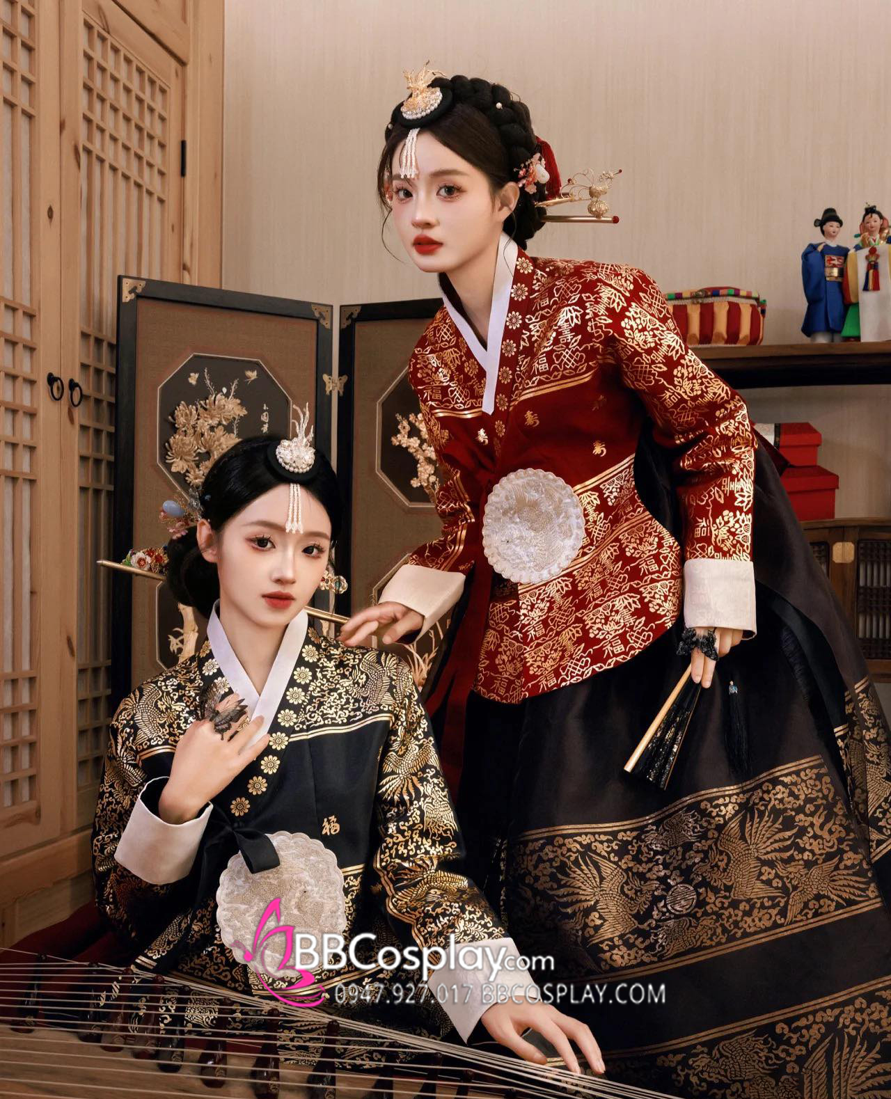 Hanbok Hoàng Cung Hàn Quốc - Áo Đen Váy Đỏ