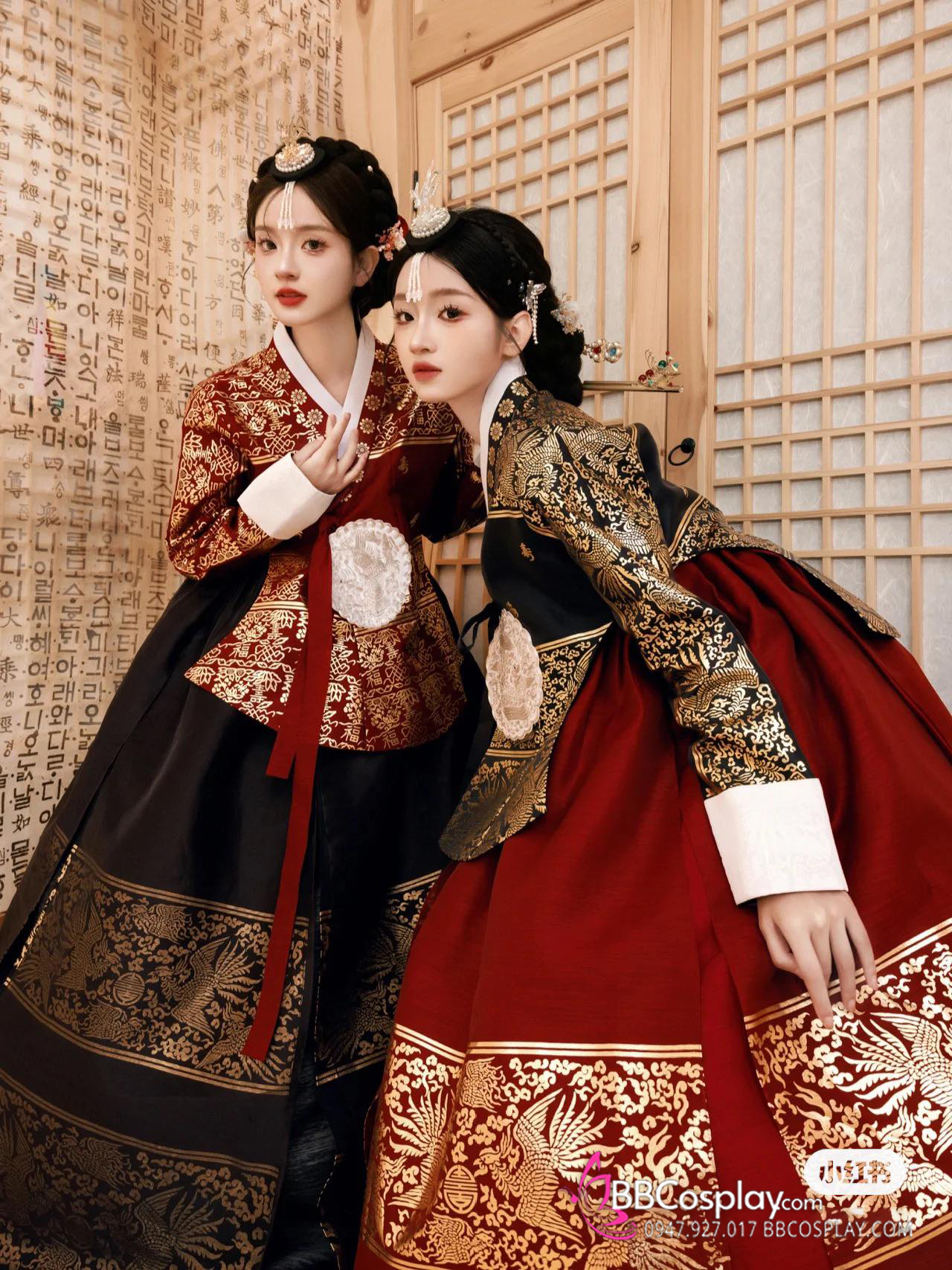 Hanbok Hoàng Cung Hàn Quốc - Áo Đen Váy Đỏ