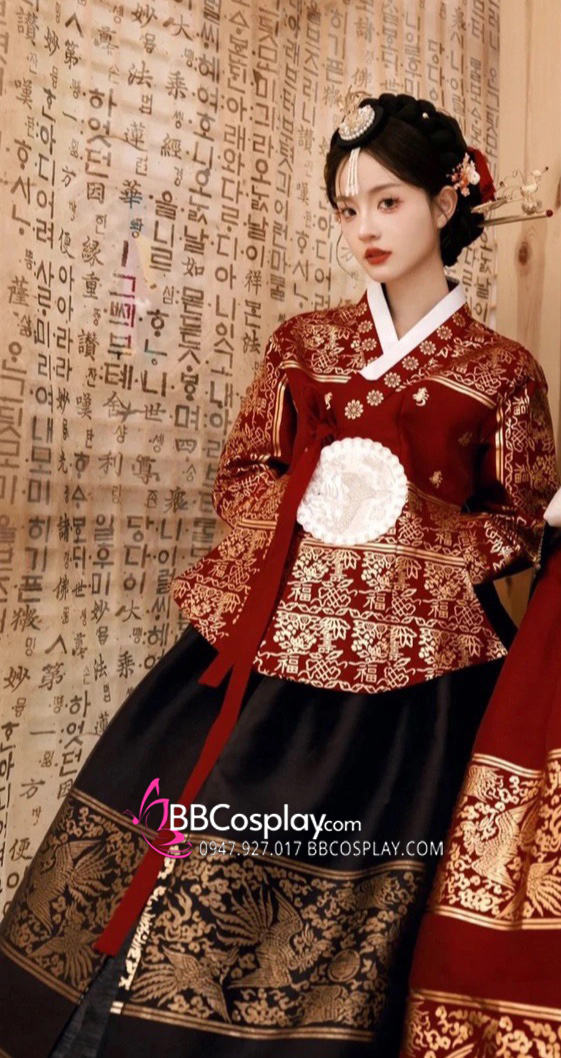 Hanbok Hoàng Cung Hàn Quốc - Áo Đen Váy Đỏ