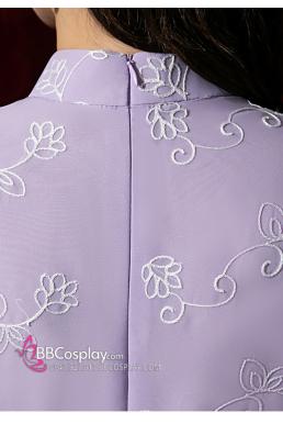 Sườn Xám Hiện Đại Voan Mềm Nền Hoa Lily - Màu Tím Lavender