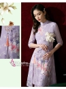 Sườn Xám Hiện Đại Voan Mềm Nền Hoa Lily - Màu Tím Lavender
