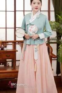 Hanbok Cao Cấp Chuẩn Hàn Chất Lụa Mềm Xanh Mint