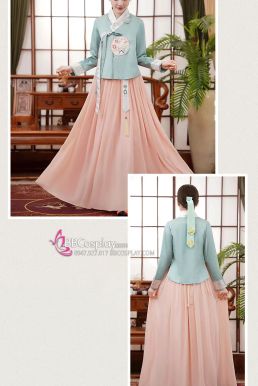 Hanbok Cao Cấp Chuẩn Hàn Chất Lụa Mềm Xanh Mint