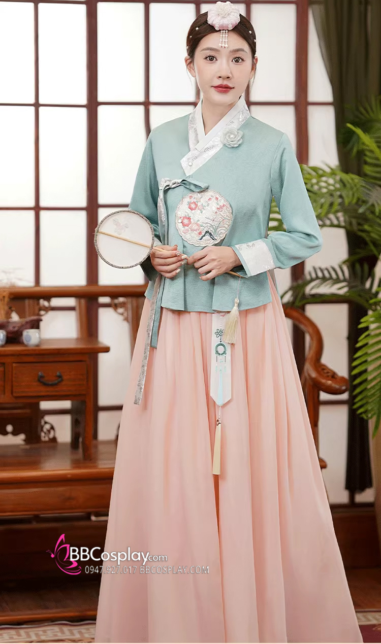 Hanbok Cao Cấp Chuẩn Hàn Chất Lụa Mềm Xanh Mint