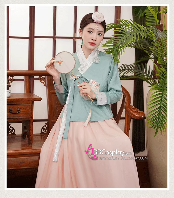 Hanbok Cao Cấp Chuẩn Hàn Chất Lụa Mềm Xanh Mint