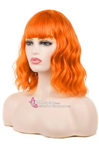 Tóc Giả Ngắn Mái Ngang Màu Cam Sáng