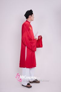 Đồ Áo Ngũ Thân Đỏ Tay Thụng Viền Cổ Trắng Lót Đỏ