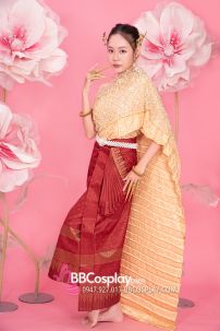 Đồ Thái Lan Choàng Nhũ Vàng - Saron Gấm Đỏ