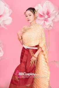 Đồ Thái Lan Choàng Nhũ Vàng - Saron Gấm Đỏ