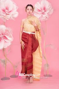 Đồ Thái Lan Choàng Nhũ Vàng - Saron Gấm Đỏ