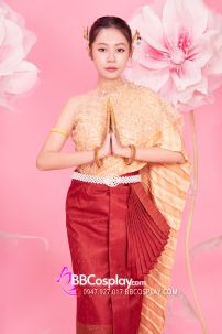 Đồ Thái Lan Choàng Nhũ Vàng - Saron Gấm Đỏ