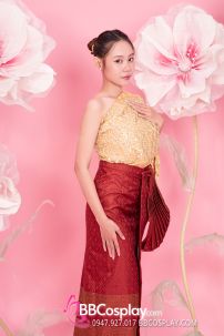 Đồ Thái Lan Choàng Nhũ Vàng - Saron Gấm Đỏ