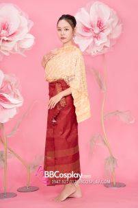 Đồ Thái Lan Choàng Nhũ Vàng - Saron Gấm Đỏ