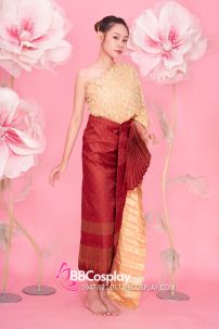 Đồ Thái Lan Choàng Nhũ Vàng - Saron Gấm Đỏ