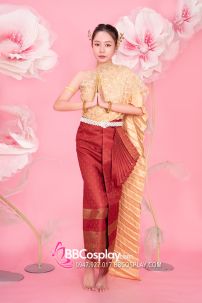 Đồ Thái Lan Choàng Nhũ Vàng - Saron Gấm Đỏ