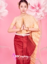 Trang Phục Thái Lan Choàng Nhũ Vàng - Saron Gấm Đỏ
