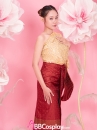 Trang Phục Thái Lan Choàng Nhũ Vàng - Saron Gấm Đỏ