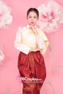 Đồ Khmer Áo Hồng Phần Saron Đỏ Gấm