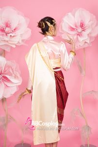 Đồ Khmer Áo Hồng Phần Saron Đỏ Gấm