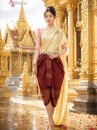 Trang Phục Khmer Áo Hồng Phấn Saron Đỏ Gấm