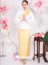 Trang Phục Khmer Áo Trắng Tay Phồng Váy Gấm Vàng Kèm Khăn Vai