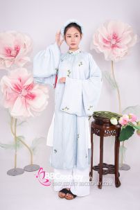 Đồ Áo Tấc Tay Thụng Thêu Hoa Màu Xanh Ngọc