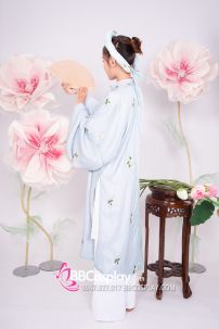 Đồ Áo Tấc Tay Thụng Thêu Hoa Màu Xanh Ngọc