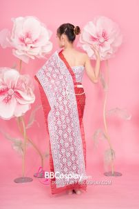 Đồ Thái Lan Gấm Đỏ Senbai Trắng Nhũ Tone Trắng Đỏ